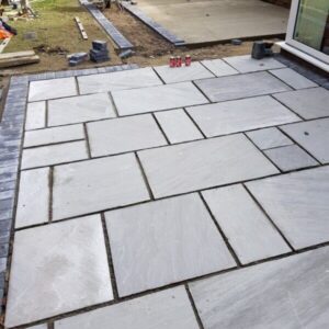 chelmsford indian sandstone patio path concrete shed base 0002 600x800 1