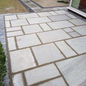 chelmsford indian sandstone patio path concrete shed base 0004 768x1024 1